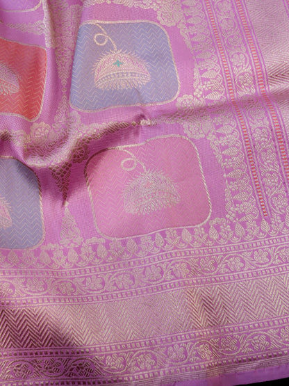 Banarasi Silk Kadwa Rangkat Handloom Saree | Pink - Khinkhwab