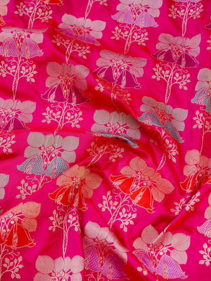 Banarasi Silk Kadwa Floral Jaal Handloom Saree | Hot Pink - Khinkhwab