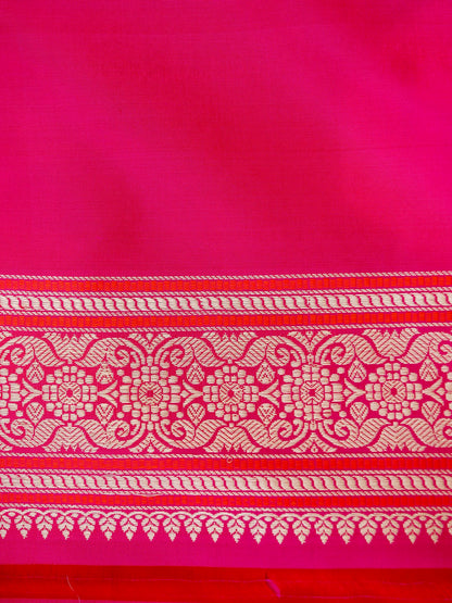 Banarasi Silk Kadwa Floral Jaal Handloom Saree | Hot Pink - Khinkhwab