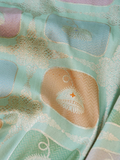 Banarasi Silk Kadwa Rangkat Handloom Saree | Mint - Khinkhwab
