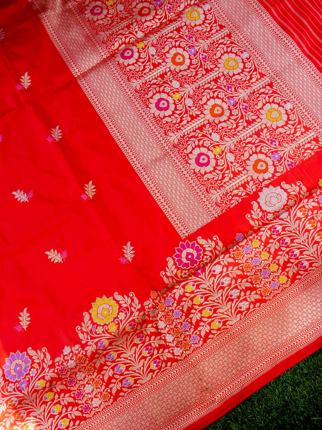 Banarasi Katan Silk Kadwa Meenakari Handloom Saree | Red Orange - Khinkhwab