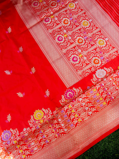 Banarasi Katan Silk Kadwa Meenakari Handloom Saree | Red Orange - Khinkhwab