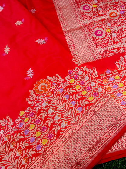 Banarasi Katan Silk Kadwa Meenakari Handloom Saree | Red Orange - Khinkhwab