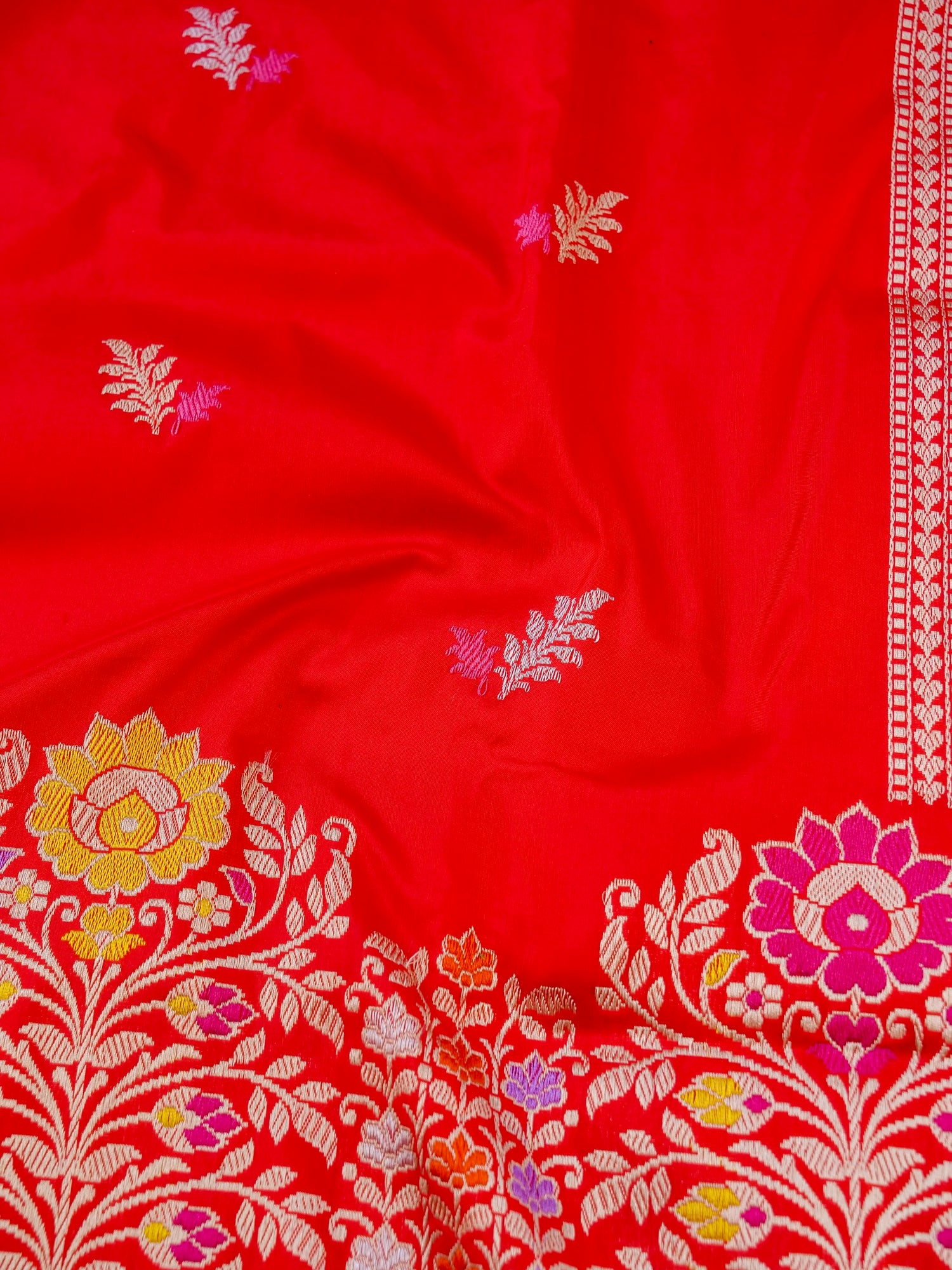 Banarasi Katan Silk Kadwa Meenakari Handloom Saree | Red Orange - Khinkhwab