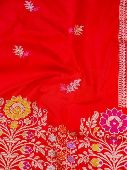 Banarasi Katan Silk Kadwa Meenakari Handloom Saree | Red Orange - Khinkhwab