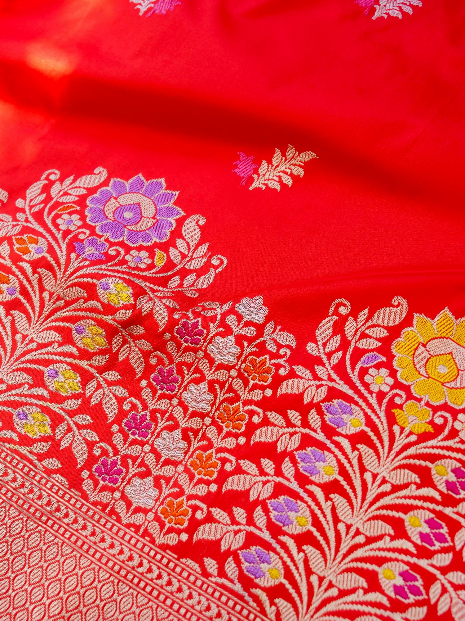 Banarasi Katan Silk Kadwa Meenakari Handloom Saree | Red Orange - Khinkhwab