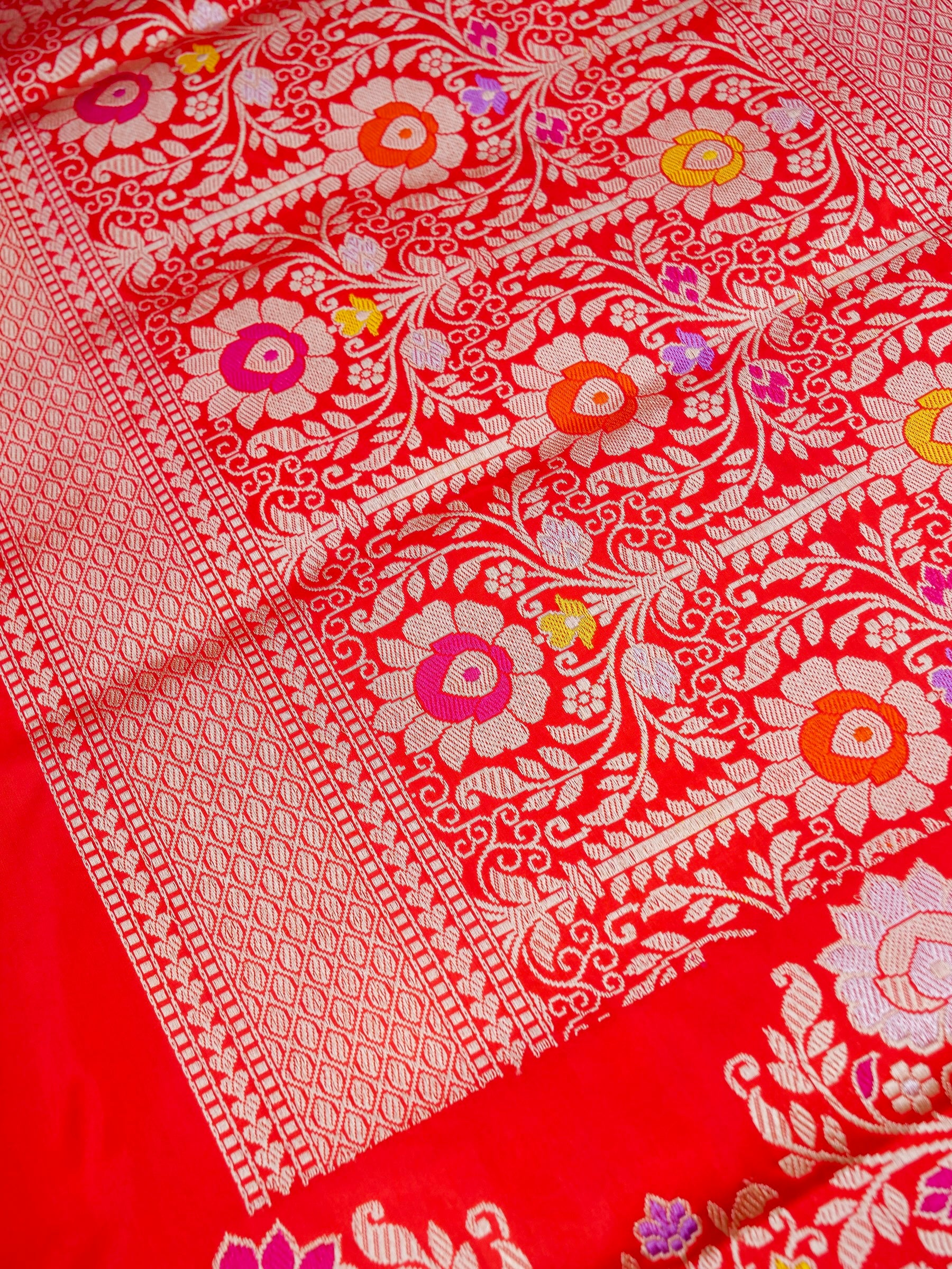 Banarasi Katan Silk Kadwa Meenakari Handloom Saree | Red Orange - Khinkhwab