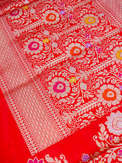 Banarasi Katan Silk Kadwa Meenakari Handloom Saree | Red Orange - Khinkhwab