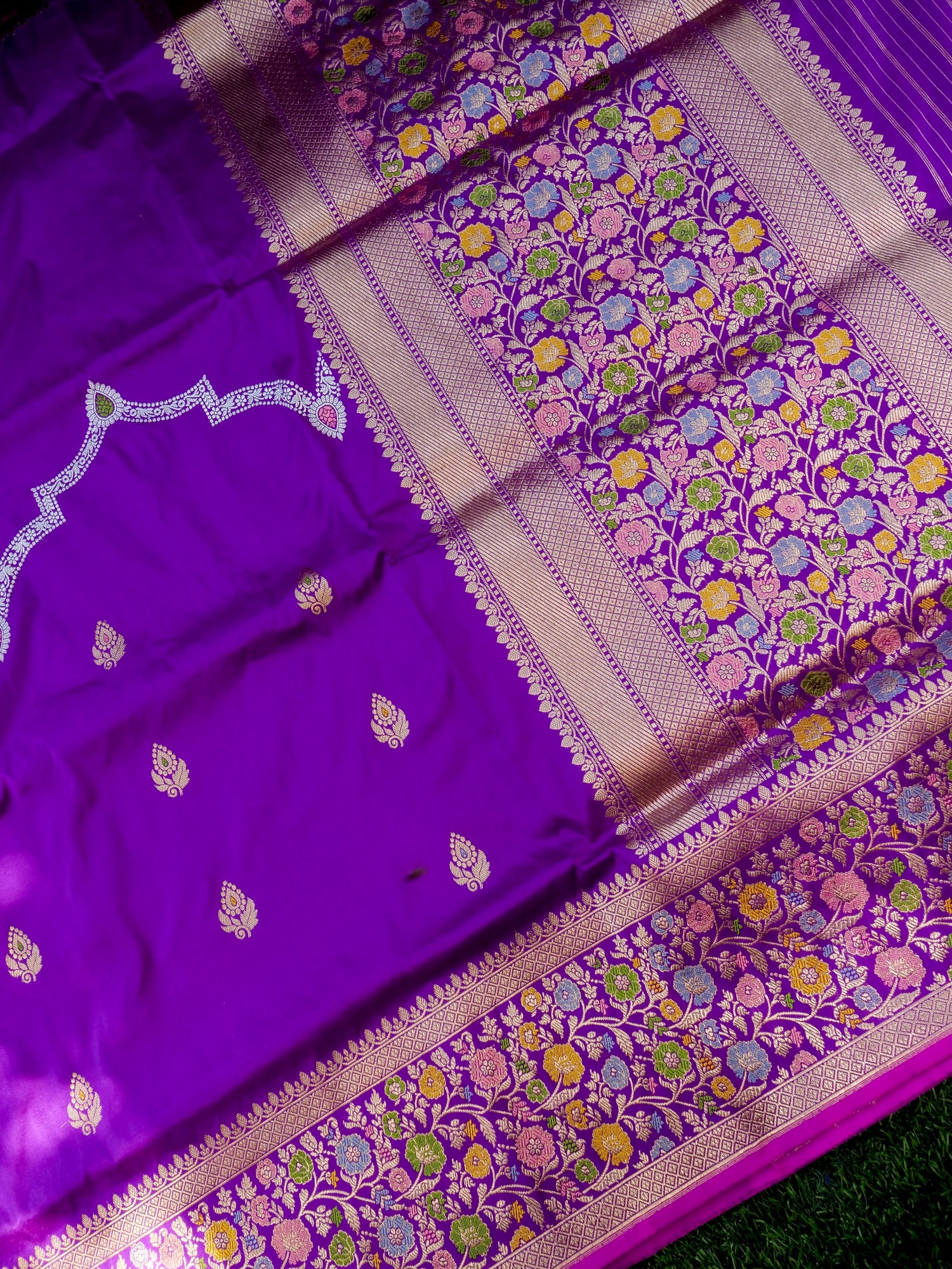 Banarasi Katan Silk Kadwa Meenakari Handloom Saree | Violet - Khinkhwab