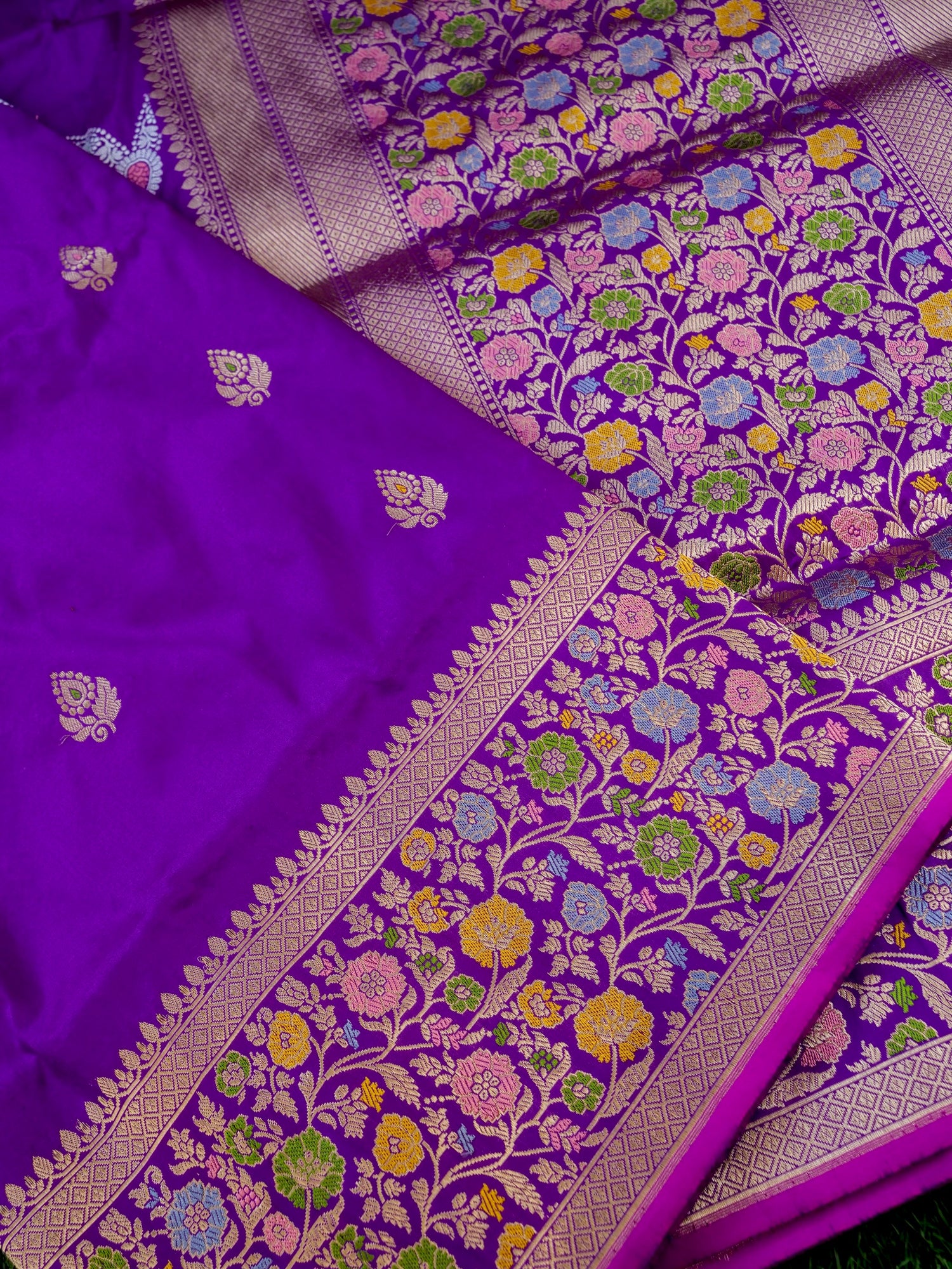 Banarasi Katan Silk Kadwa Meenakari Handloom Saree | Violet - Khinkhwab