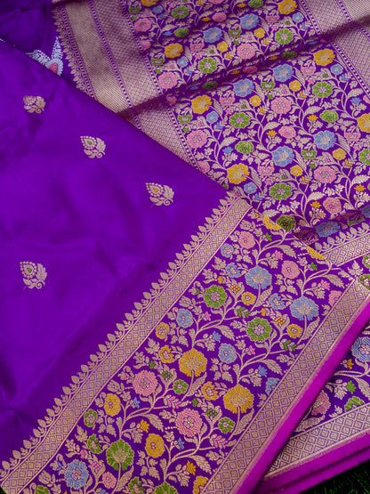 Banarasi Katan Silk Kadwa Meenakari Handloom Saree | Violet - Khinkhwab