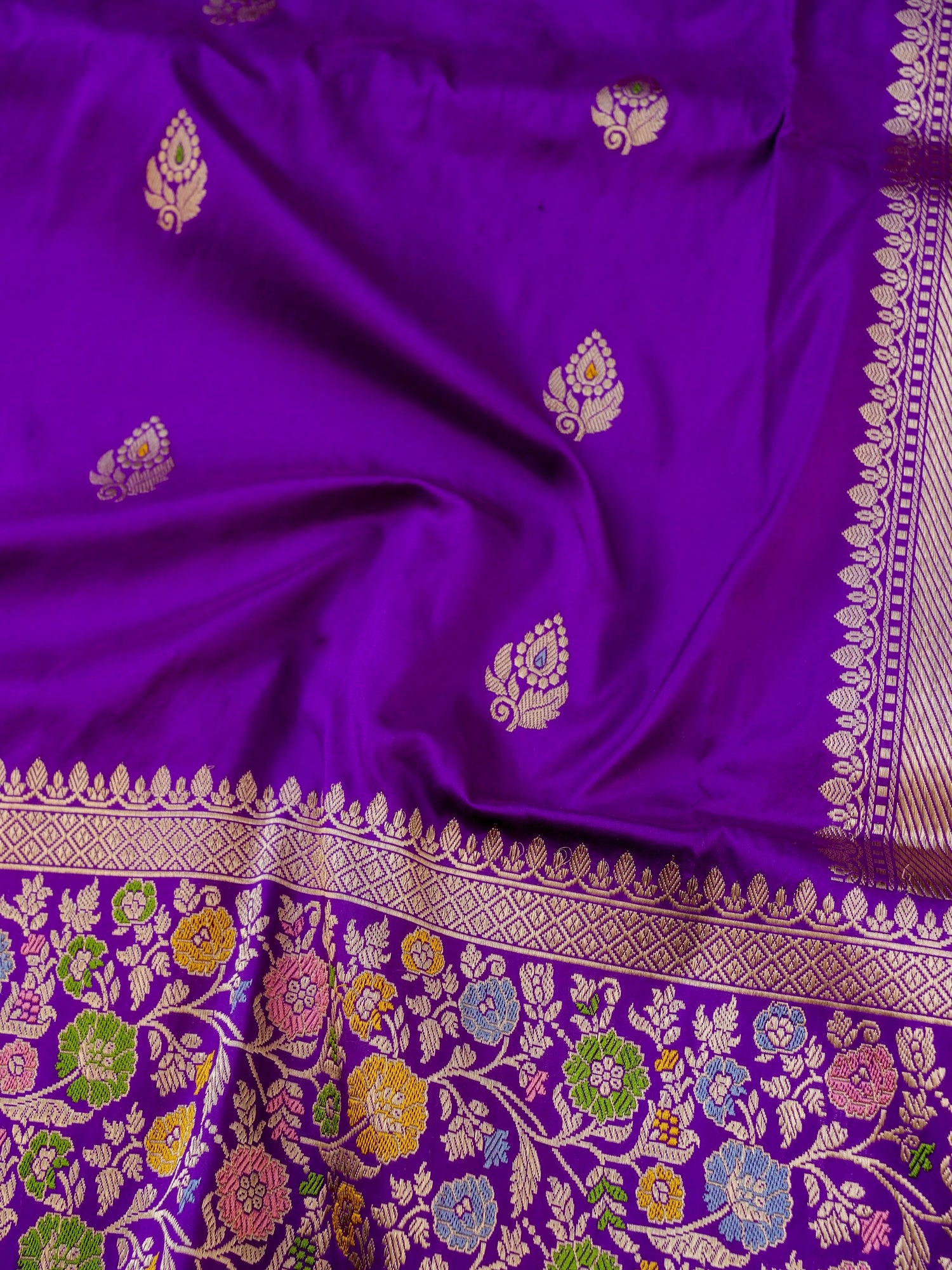 Banarasi Katan Silk Kadwa Meenakari Handloom Saree | Violet - Khinkhwab