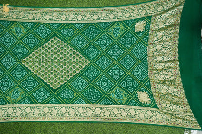 Georgette Banarasi Bandhani Diamond Jaal Dupatta in Bottle Green