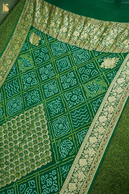 Georgette Banarasi Bandhani Diamond Jaal Dupatta in Bottle Green
