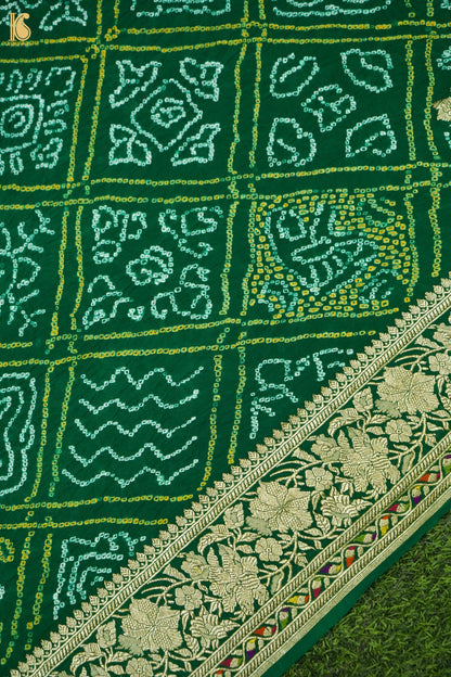 Georgette Banarasi Bandhani Diamond Jaal Dupatta in Bottle Green