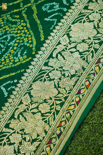 Georgette Banarasi Bandhani Diamond Jaal Dupatta in Bottle Green