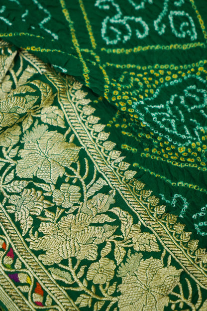 Georgette Banarasi Bandhani Diamond Jaal Dupatta in Bottle Green