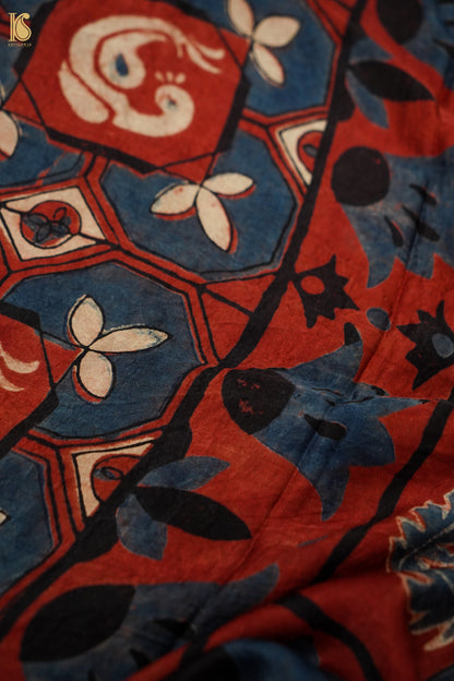 Gajji Silk Ajrakh Hand Block Bird Charkhana Pakshi Dupatta in Rust Red