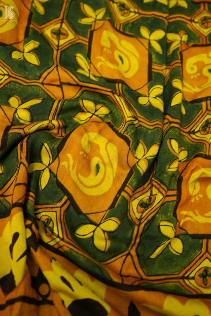 Gajji Silk Ajrakh Hand Block Octagon Bird Pakshi Dupatta in Mustard