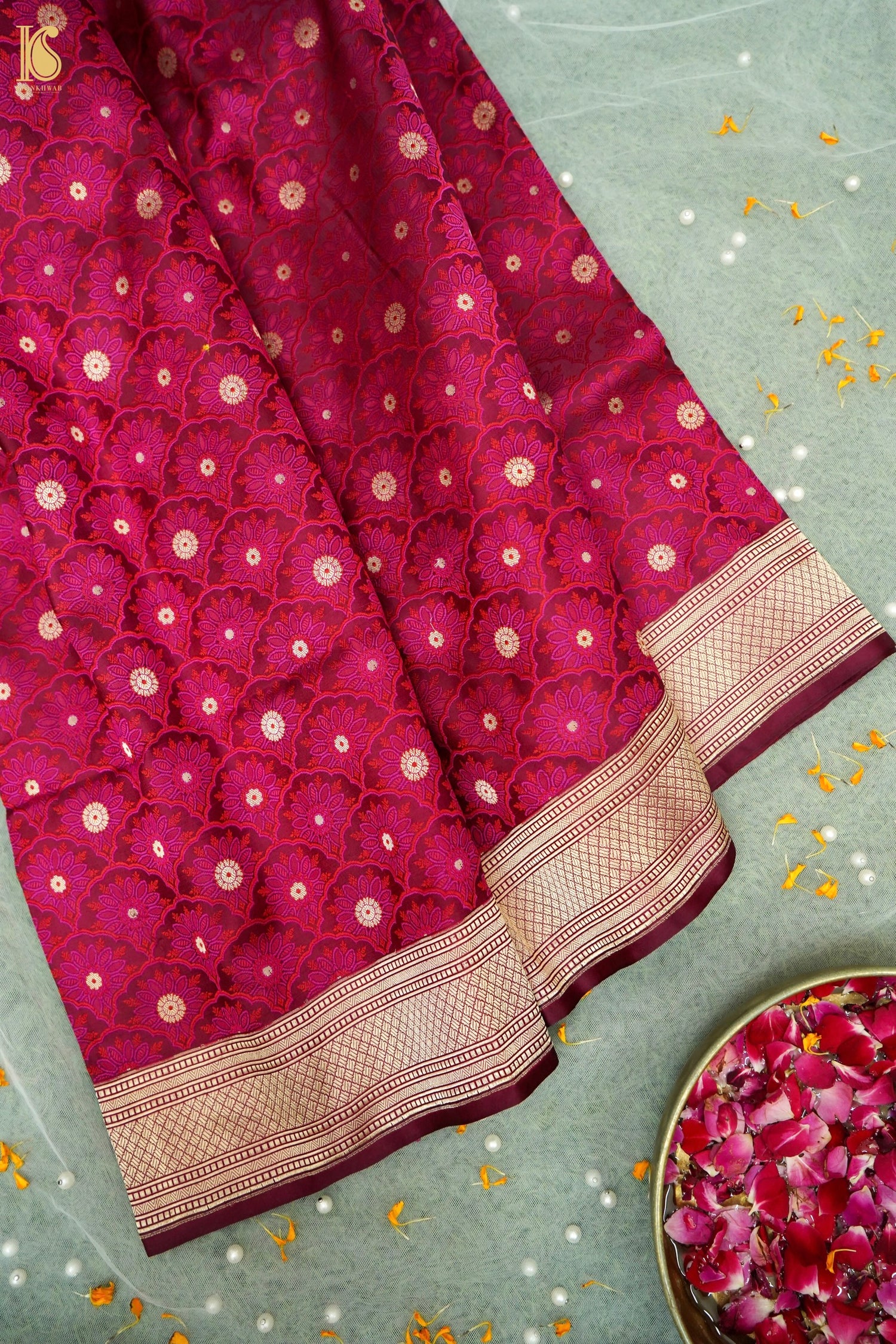 Katan Silk Meenakari Jaal Handwoven Banarasi Saree in Wine