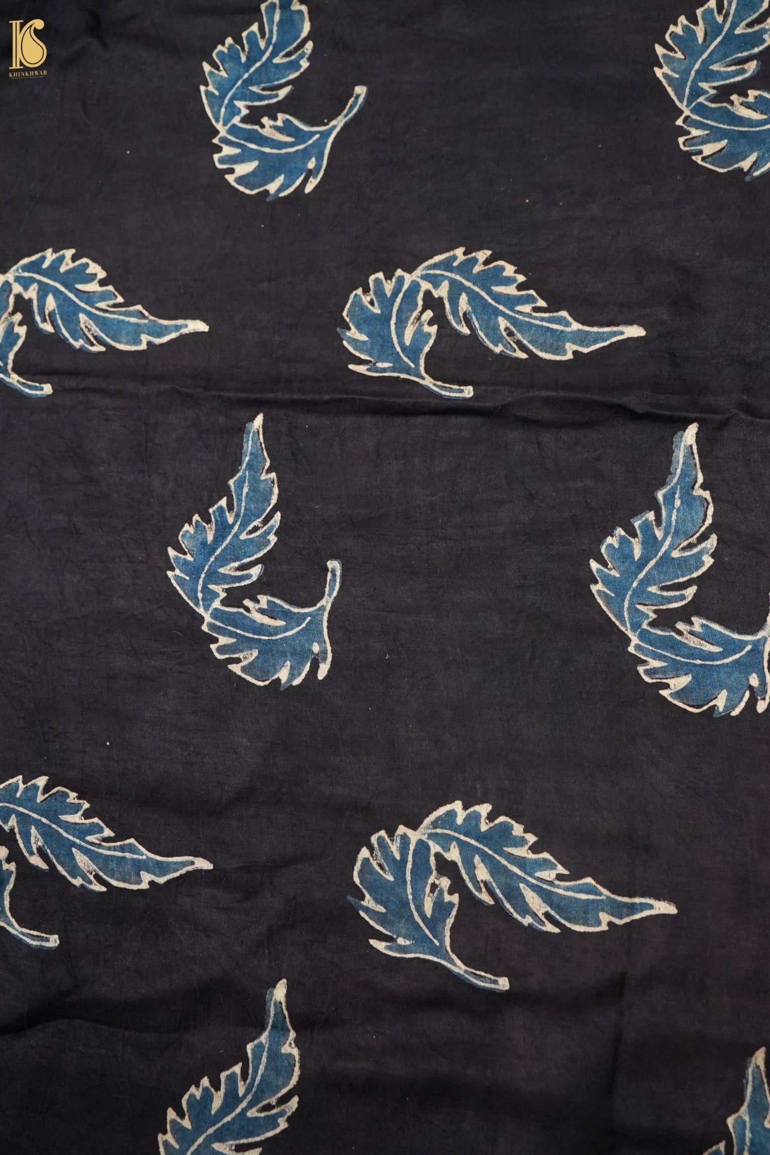 Gajji Silk Ajrakh Hand Block Leaf Fabric in Black