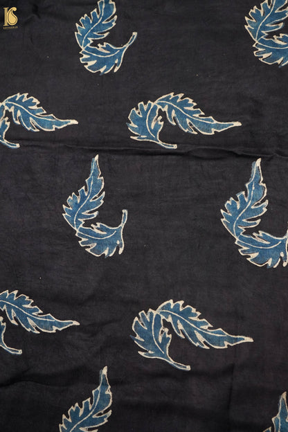 Gajji Silk Ajrakh Hand Block Leaf Fabric in Black