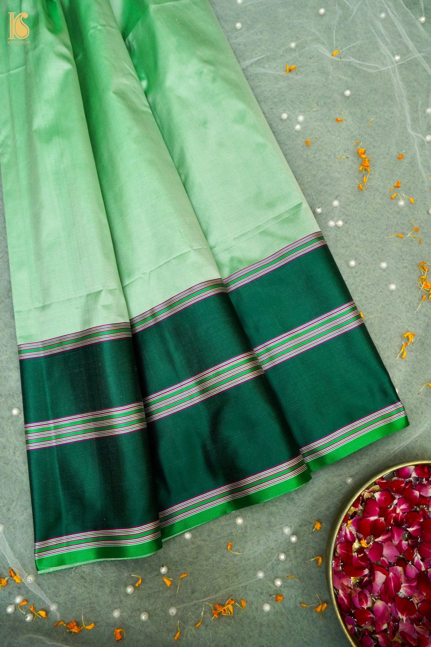 Handwoven Mint Green Mashru Silk Banarasi Saree
