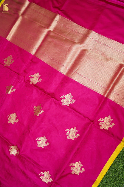 Mashru Silk Kadwa Gulab Buta Handwoven Banarasi Saree in Rani Pink