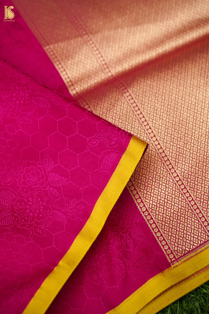 Mashru Silk Kadwa Gulab Buta Handwoven Banarasi Saree in Rani Pink