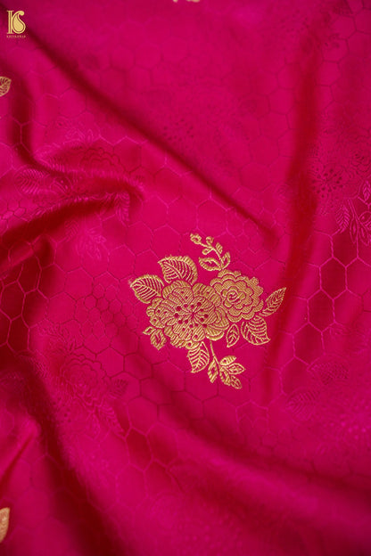 Mashru Silk Kadwa Gulab Buta Handwoven Banarasi Saree in Rani Pink