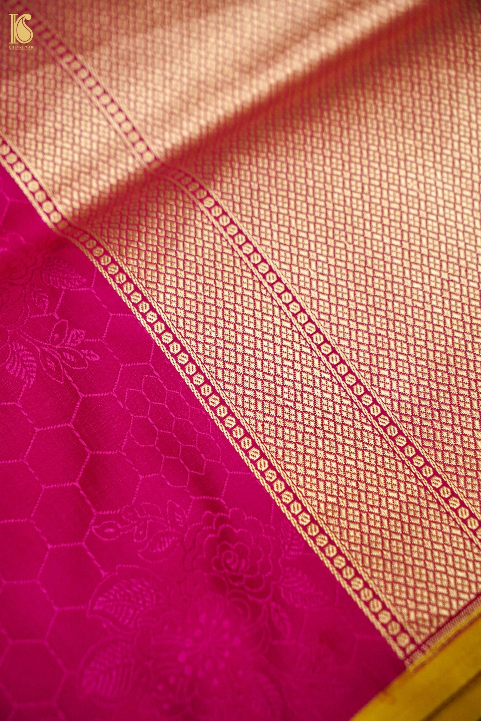 Mashru Silk Kadwa Gulab Buta Handwoven Banarasi Saree in Rani Pink