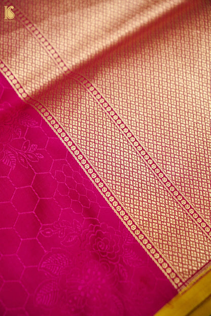 Mashru Silk Kadwa Gulab Buta Handwoven Banarasi Saree in Rani Pink