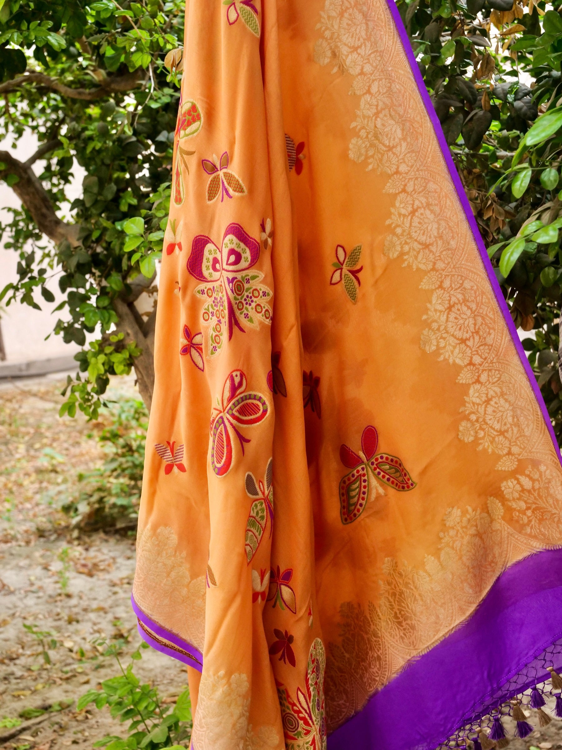 Palchhin | Handloom Banarasi Georgette Meenakari Butterfly Dupatta - Khinkhwab