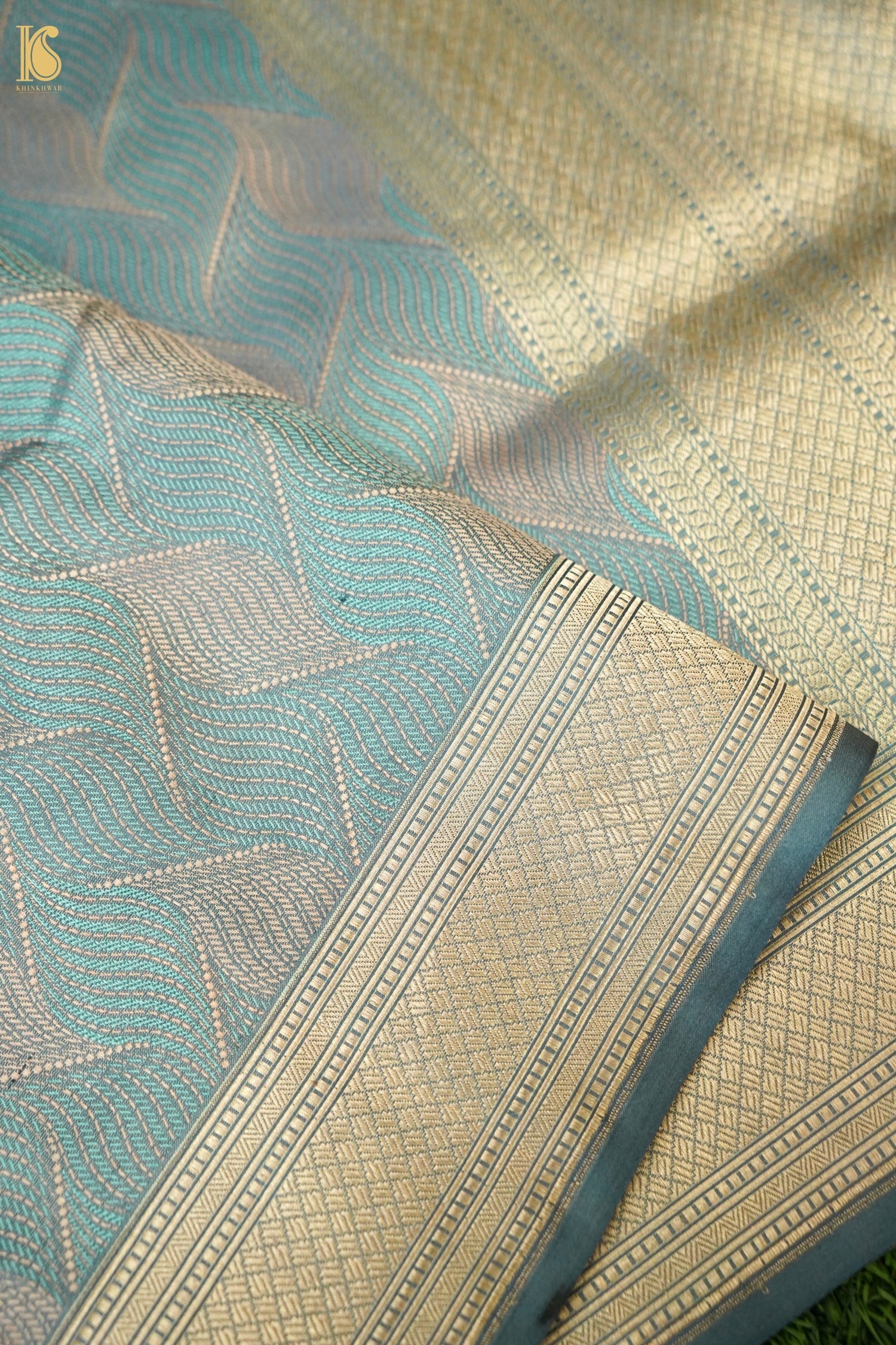 Katan Mashru Tanchoi Laharia Jaal Banarasi Saree in Slate Grey