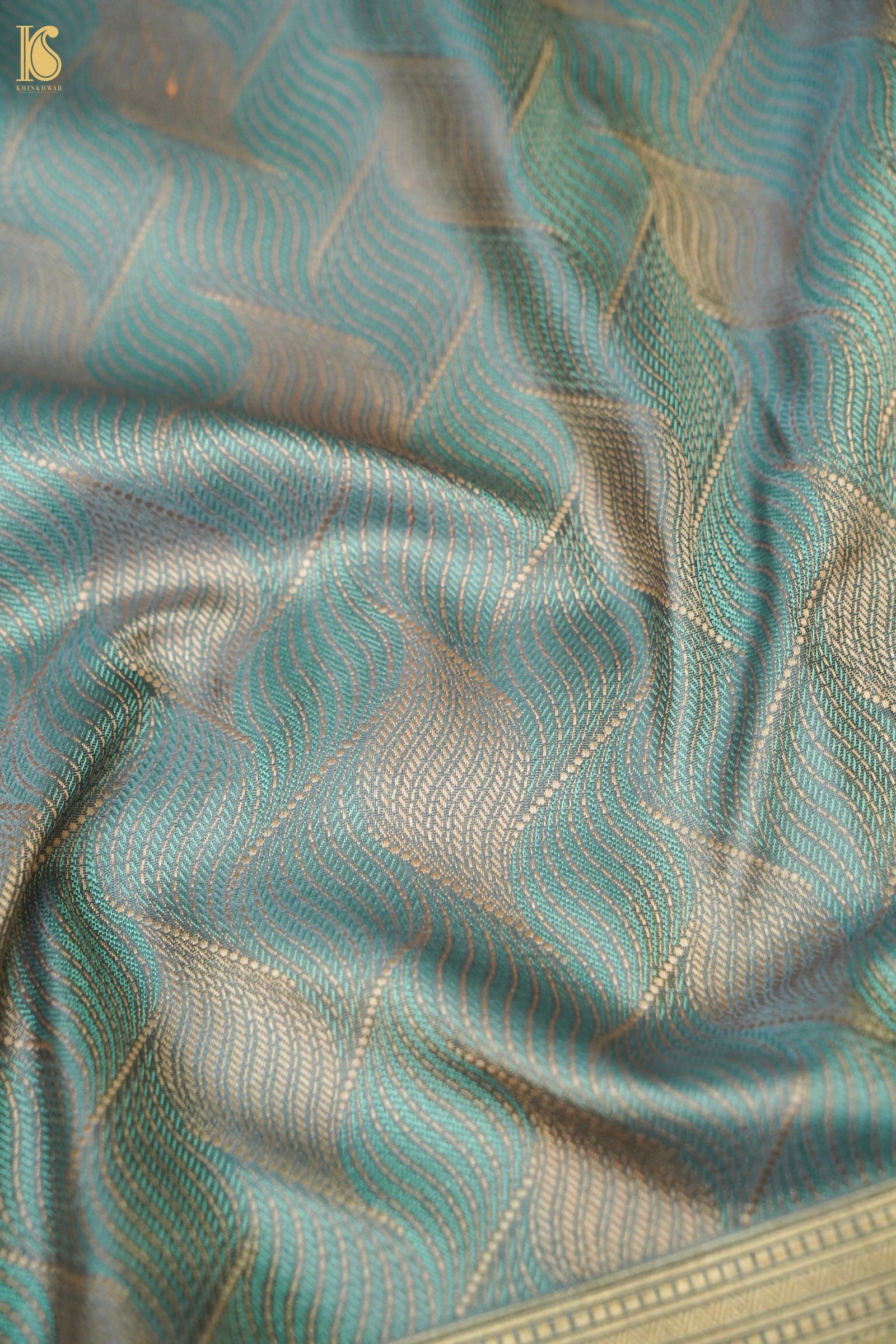 Katan Mashru Tanchoi Laharia Jaal Banarasi Saree in Slate Grey