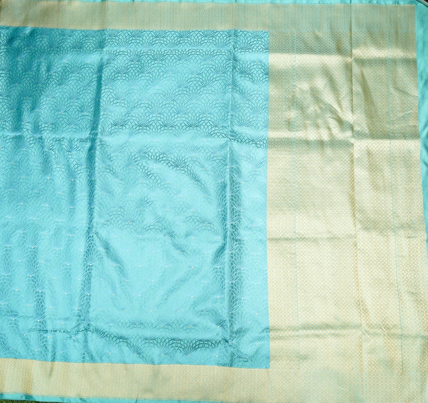 Mashru Silk Tanchoi Kamal Jaal Handwoven Banarasi Saree in Sky Blue