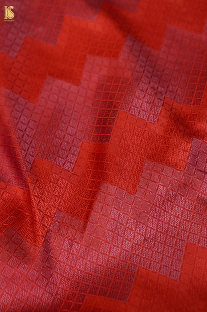 Katan Silk Tanchoi Geometric Handwoven Banarasi Saree in Rust Red