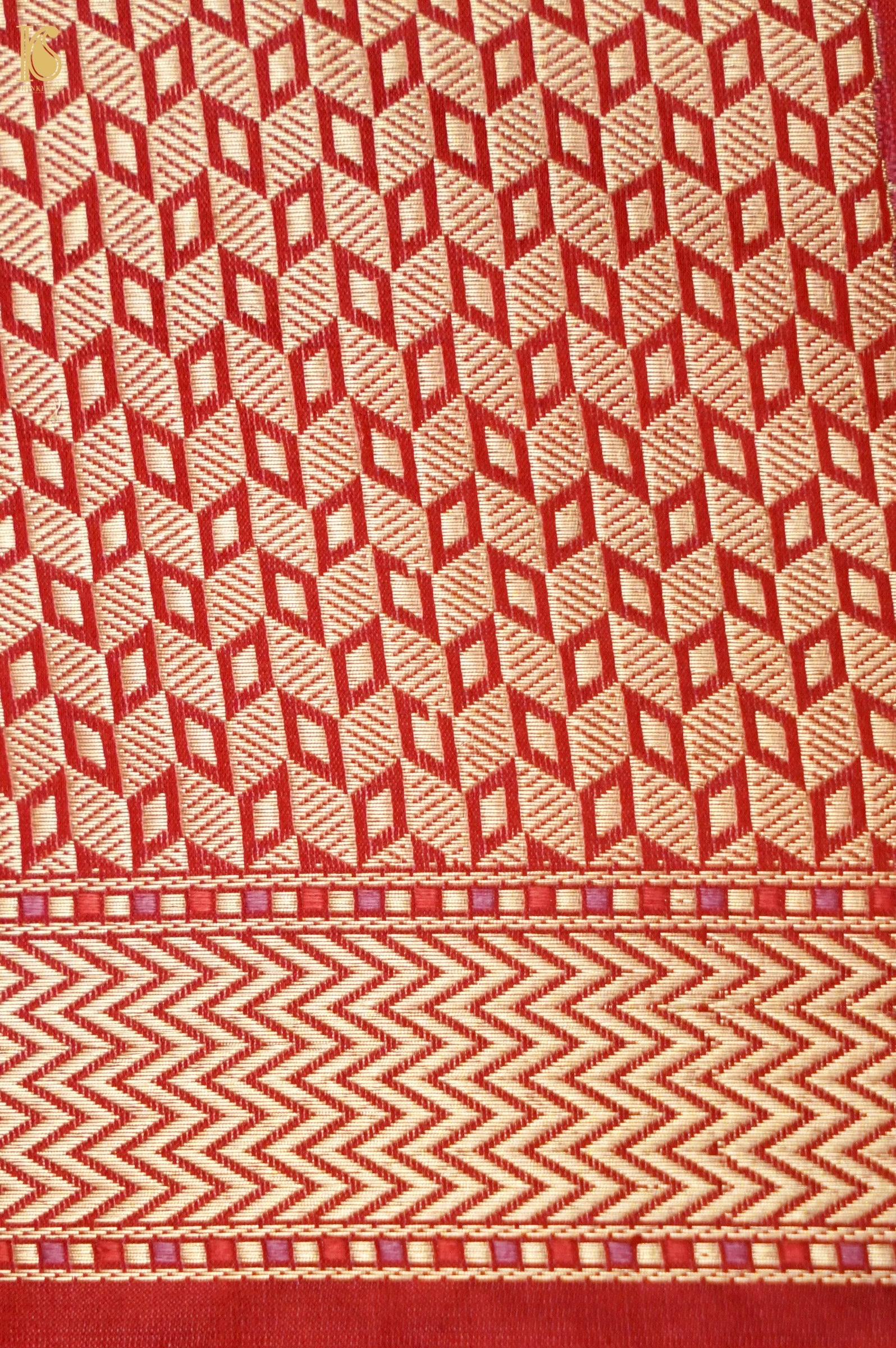 Katan Silk Tanchoi Geometric Handwoven Banarasi Saree in Rust Red