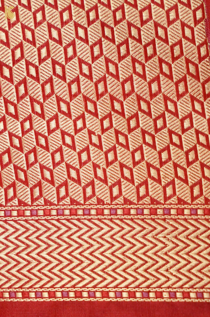 Katan Silk Tanchoi Geometric Handwoven Banarasi Saree in Rust Red