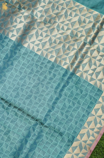 Katan Silk Tanchoi Geometric Handwoven Banarasi Saree in Steel Blue