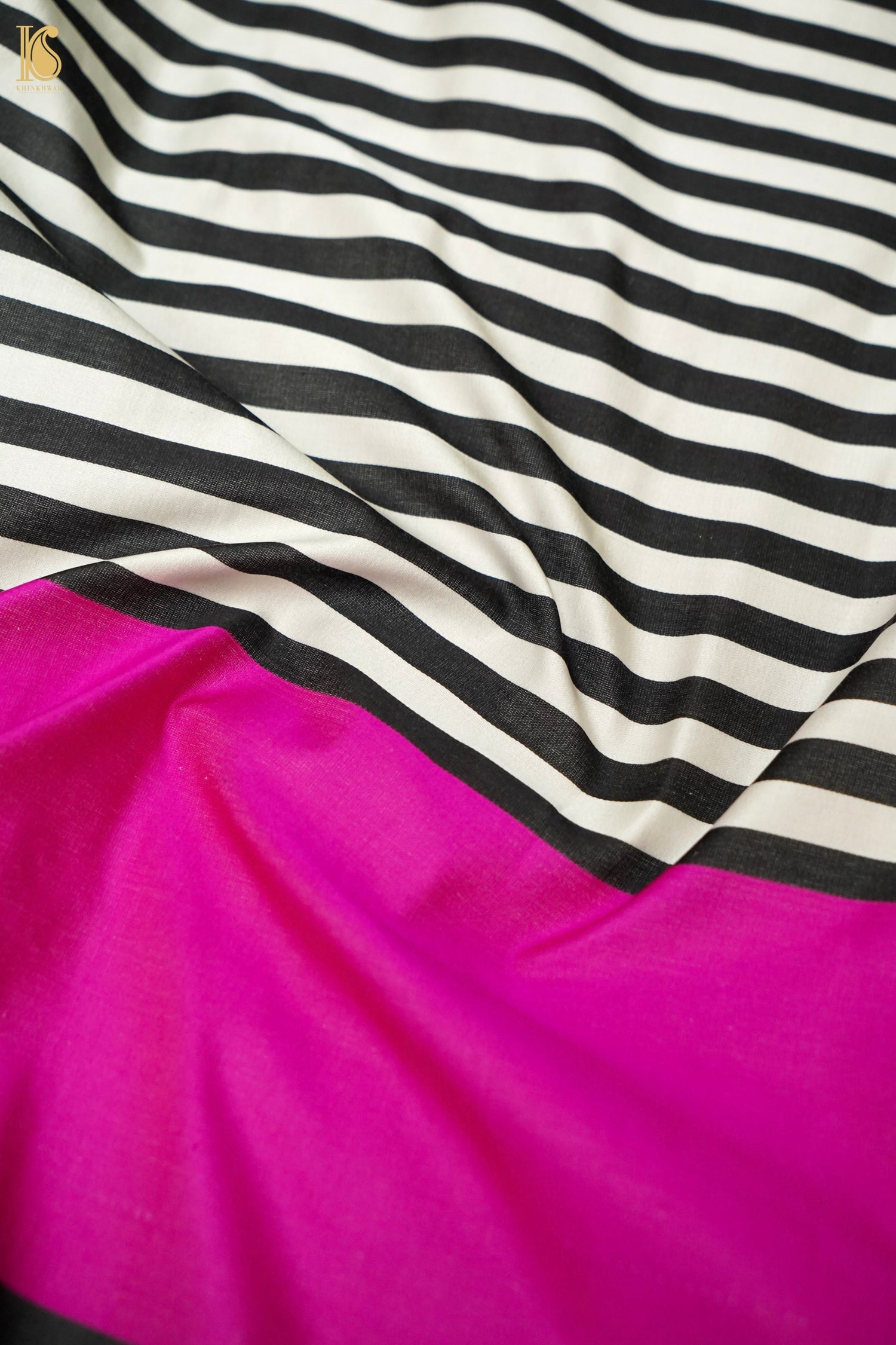 Handwoven Black &amp; White Striped Mashru Silk Banarasi Saree