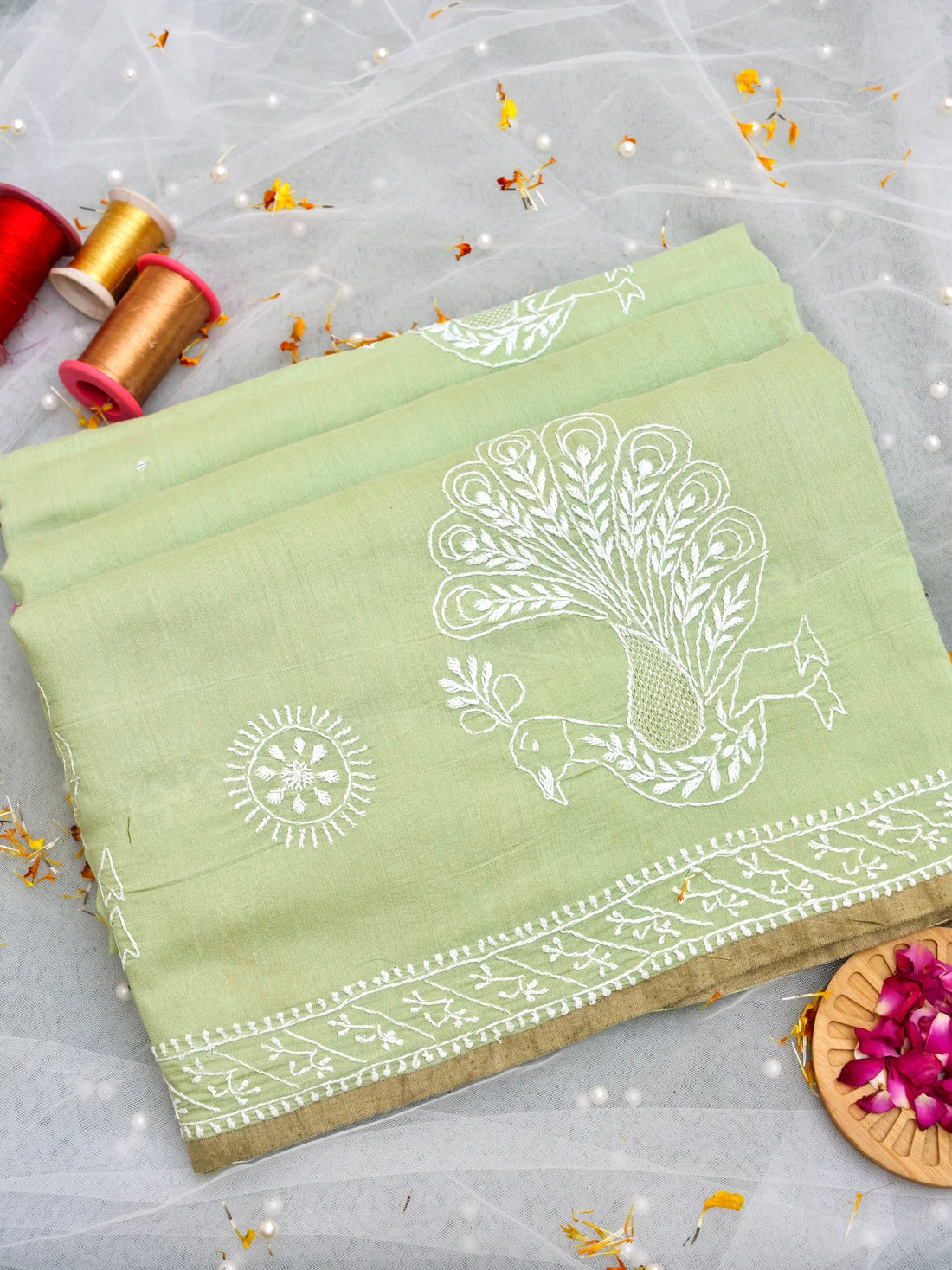 Chikankari Moonga Tussar Silk Saree - Khinkhwab