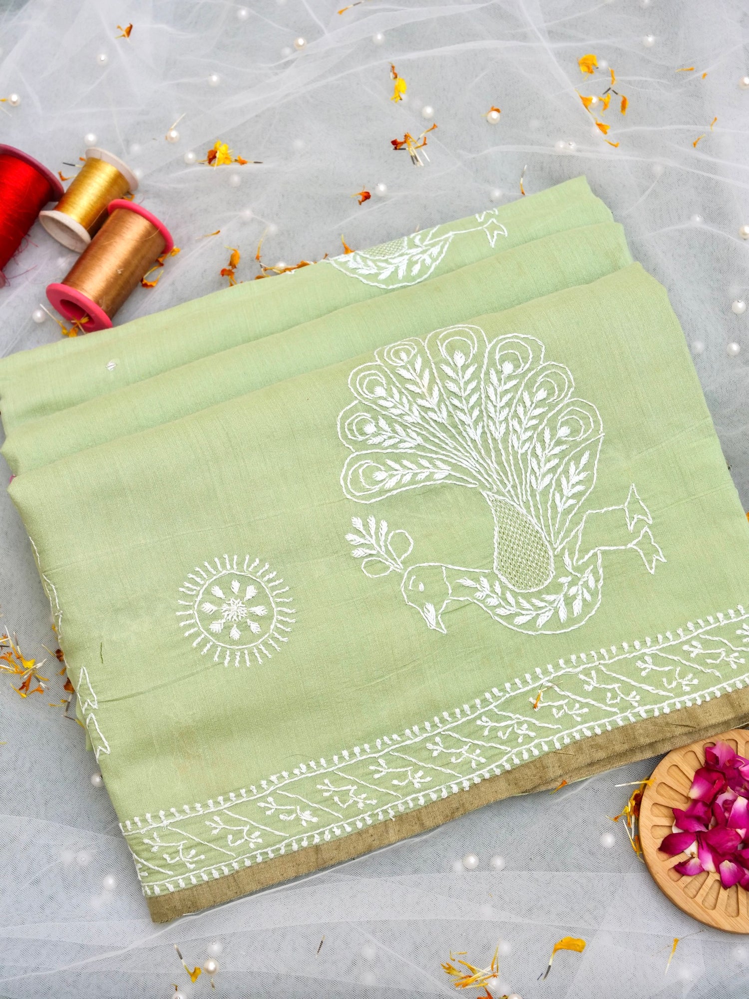 Chikankari Moonga Tussar Silk Saree - Khinkhwab