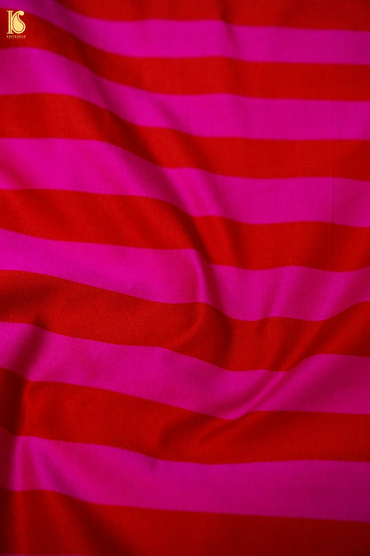 Handwoven Pink &amp; Red Striped Mashru Silk Banarasi Saree