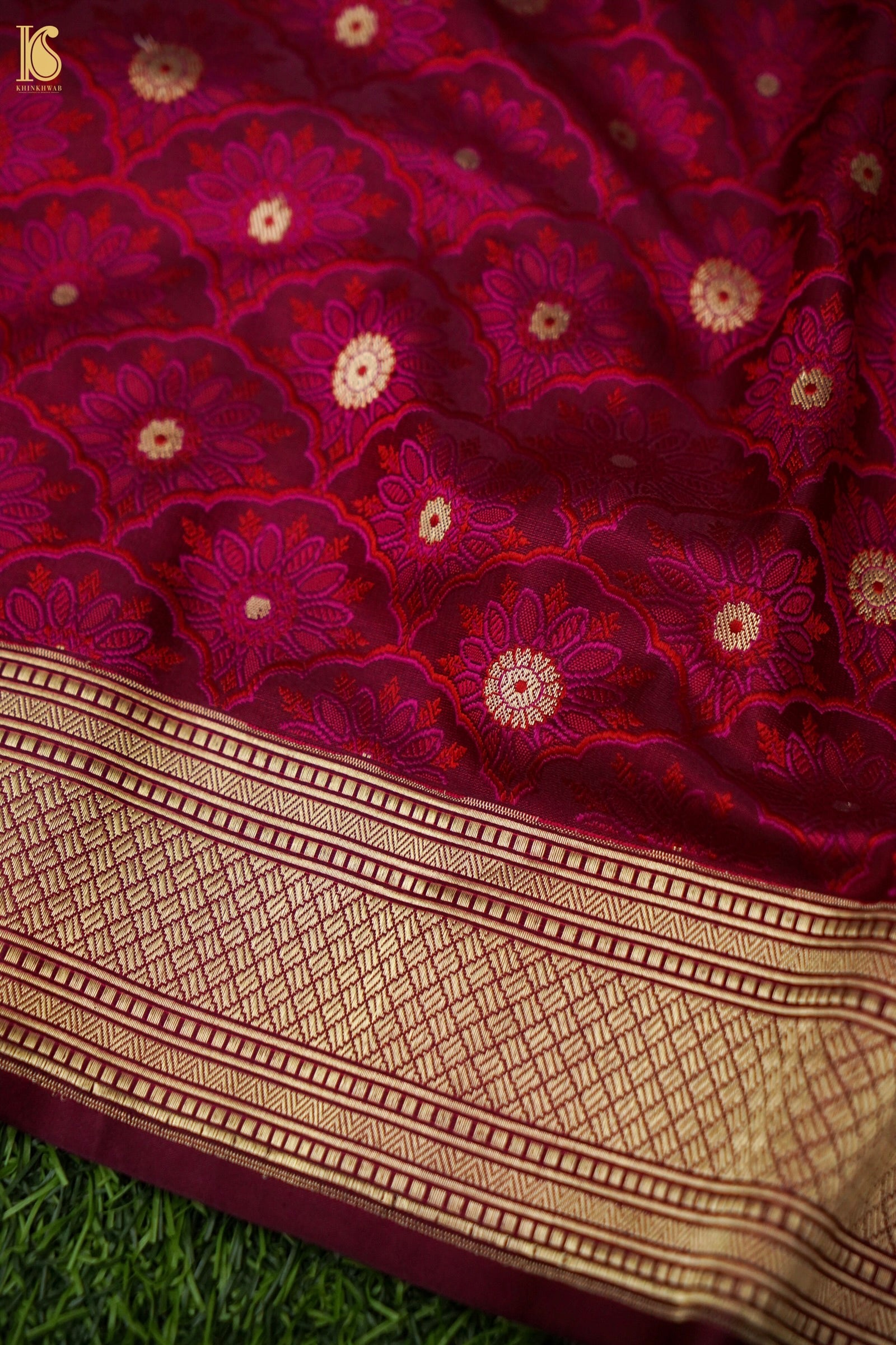 Katan Silk Meenakari Jaal Handwoven Banarasi Saree in Wine