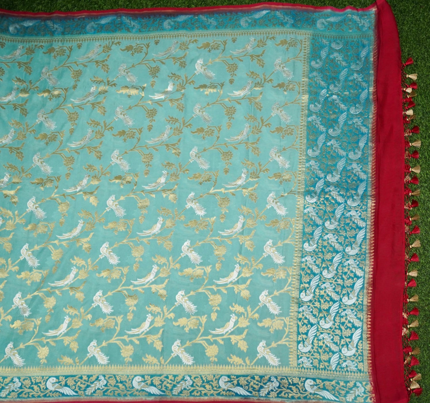 Banarasi Georgette Birds Dupatta in Blue