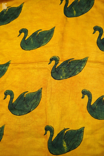 Gajji Silk Ajrakh Hand Block Swan Fabric in Mustard