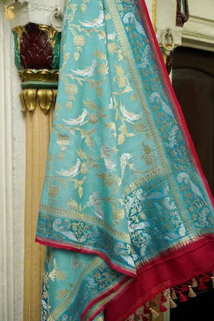 Banarasi Georgette Birds Dupatta in Blue