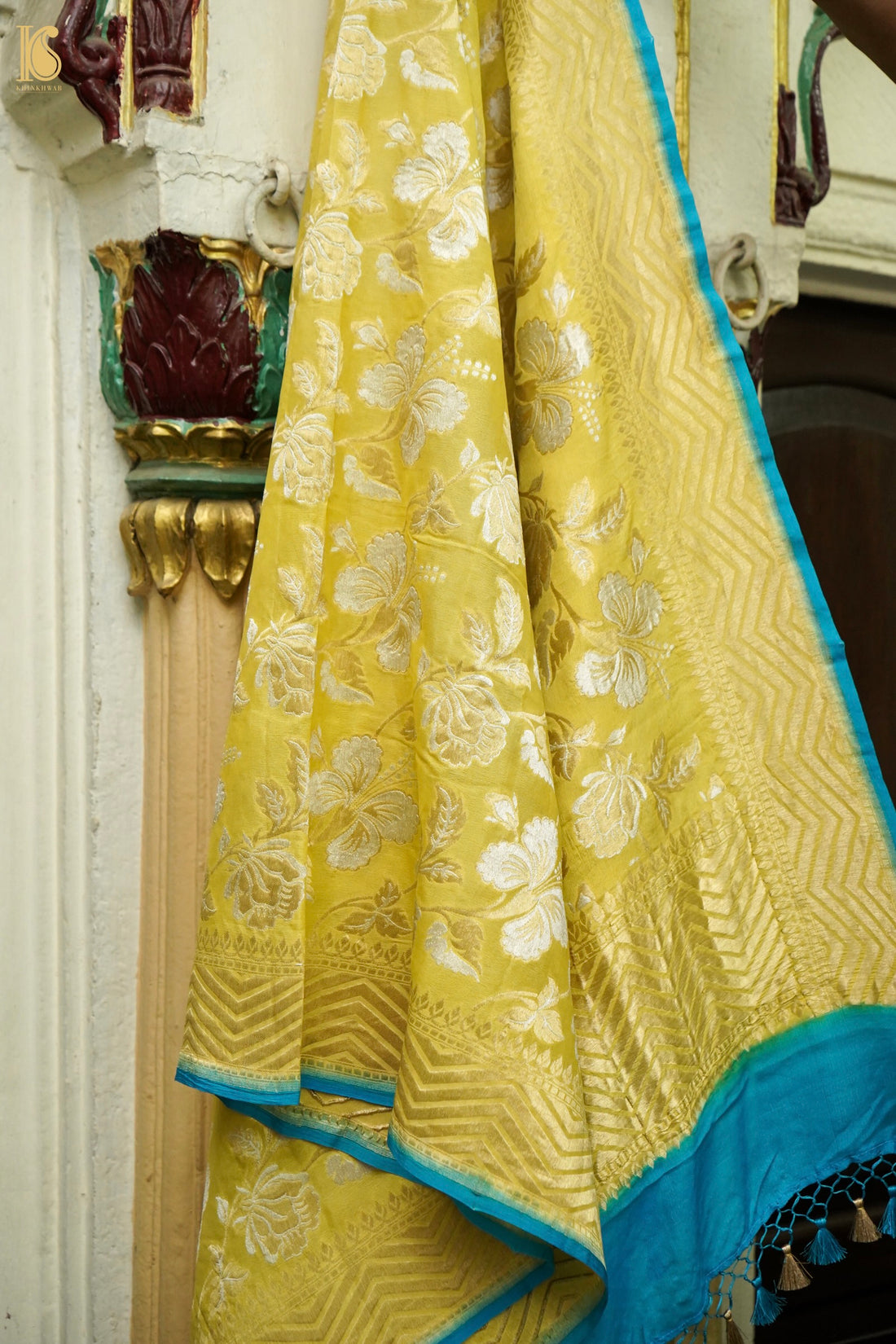 Banarasi Georgette Dahlia Dupatta in Yellow