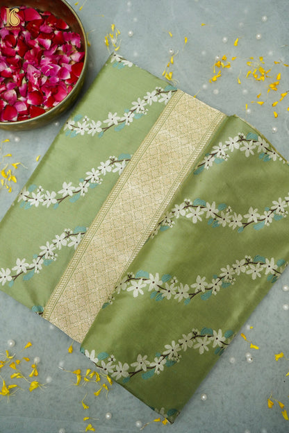 Katan Silk Kadwa Chameli Bel Handwoven Banarasi Saree in Sage Green